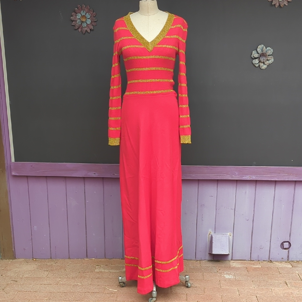 Stunning Vintage Neiman Marcus red Dress with Gold Accents